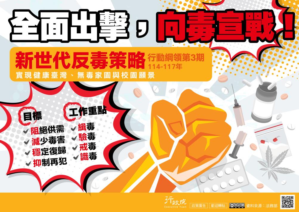 法務部來文，請本局協助推廣「新世代反毒策略行動綱領第三期」政策電子圖文說明。
