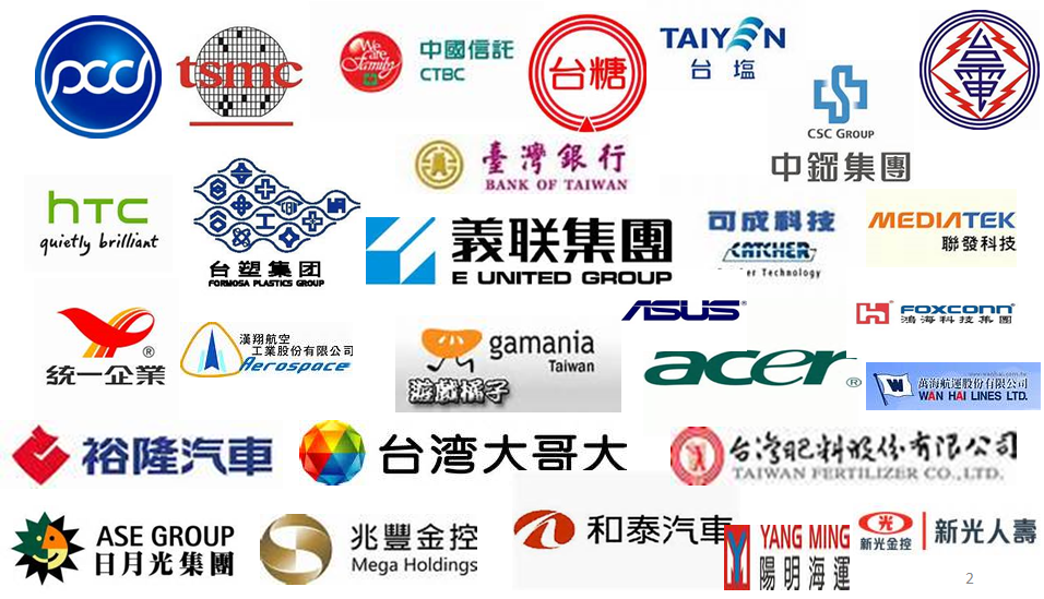 中國信託、台糖、台灣銀行等眾多企業形象圖示，展現豐富的辦理成果
