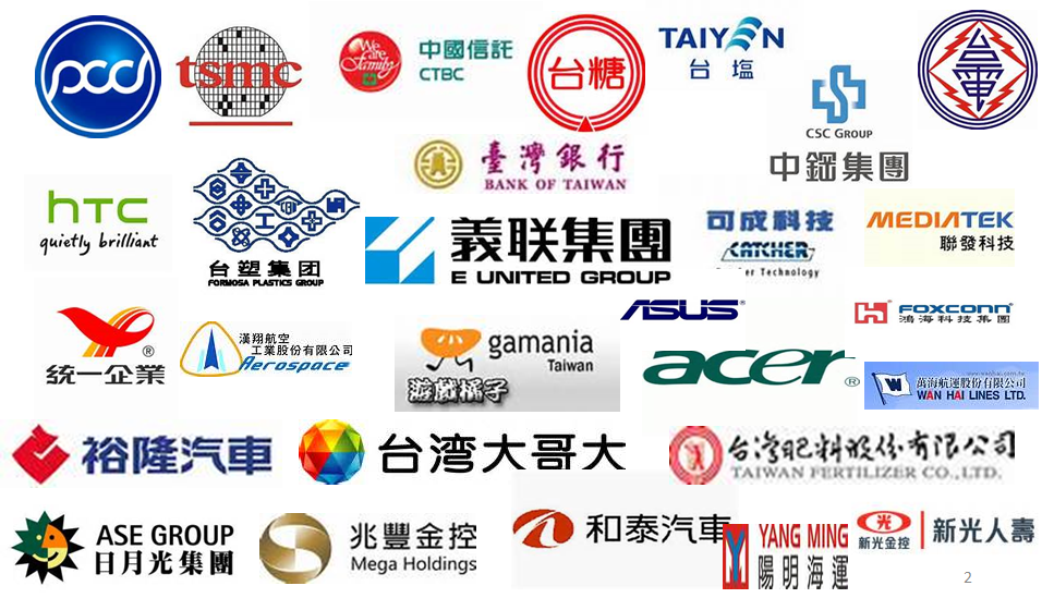 中國信託、台糖、台灣銀行等眾多企業形象圖示,展現豐富的辦理成果